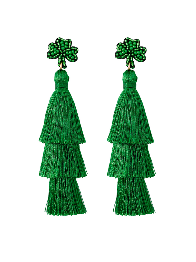 St. Patrick's Day Shamrock Tassel Earings