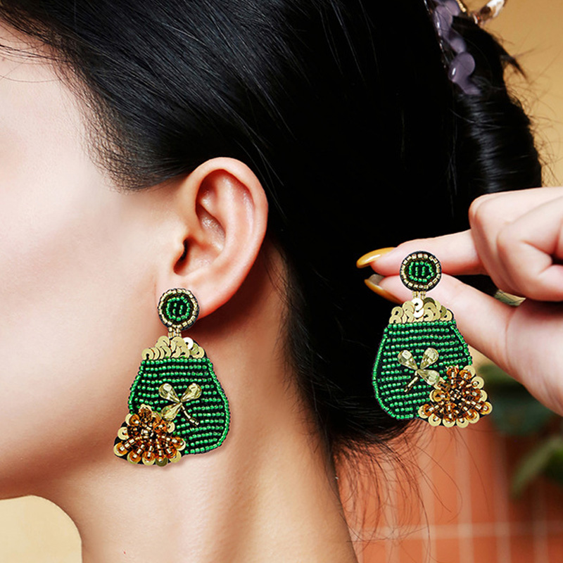 St. Patrick's Day Shamrock Lucky Pu Sequin Earrings