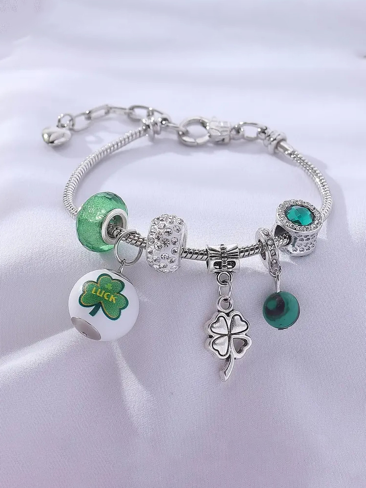 St. Patrick's Day Charm Bracelet With Four Leaf Clover Pendant