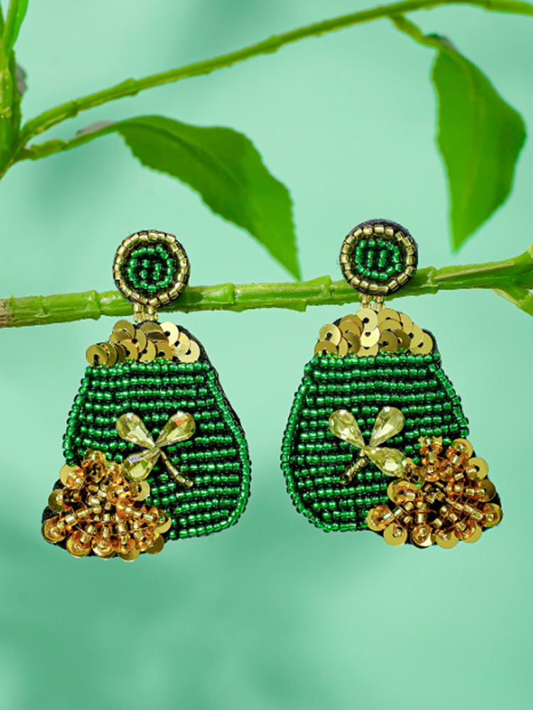 St. Patrick's Day Shamrock Lucky Pu Sequin Earrings