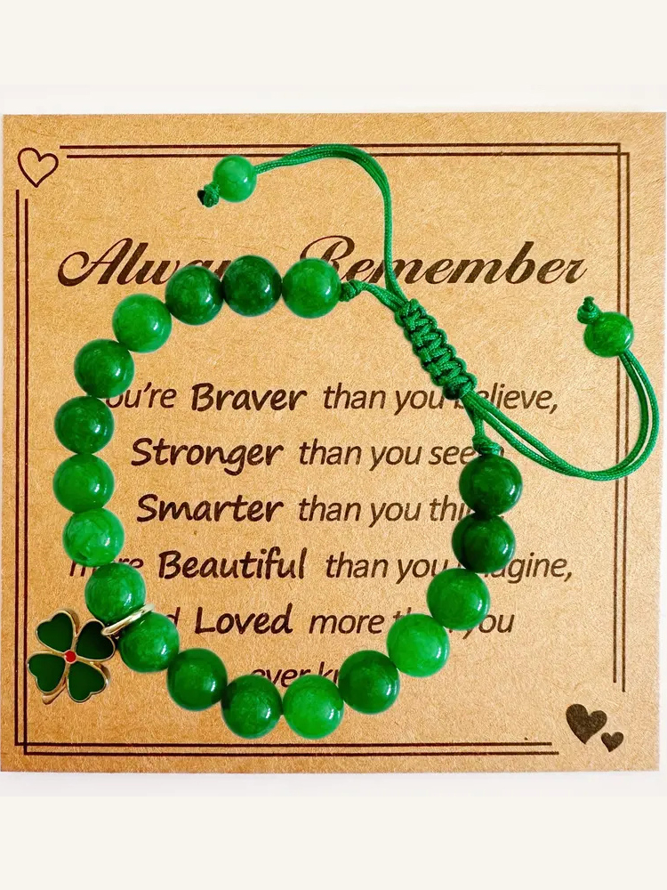 Green Nature Stone Clove Bracelet Four-Leaf Clover Heart