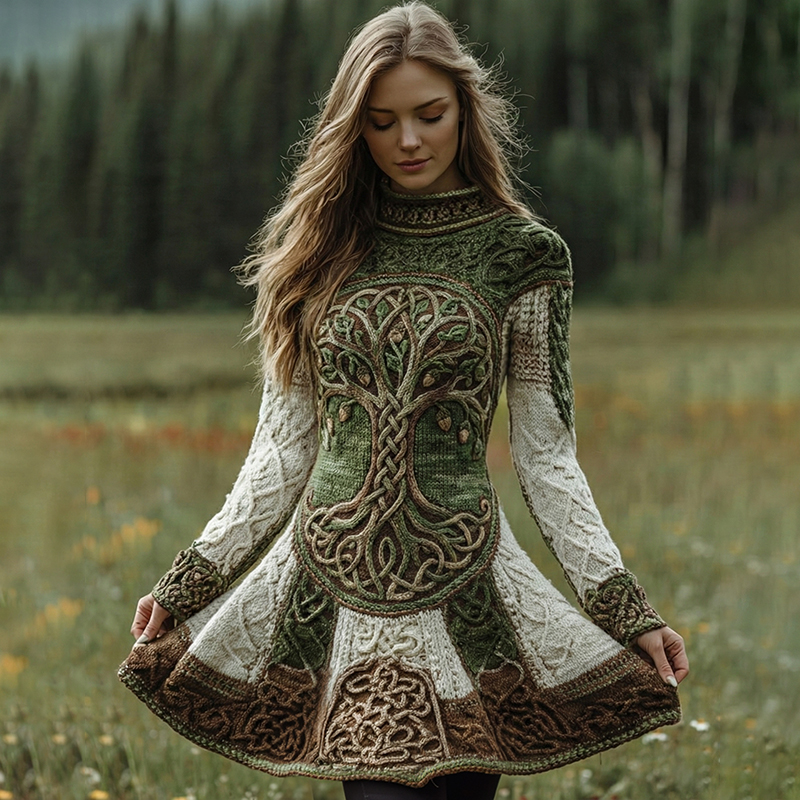 Vintage Celtic Knot Tree Of Life Ombre Pattern Dresss