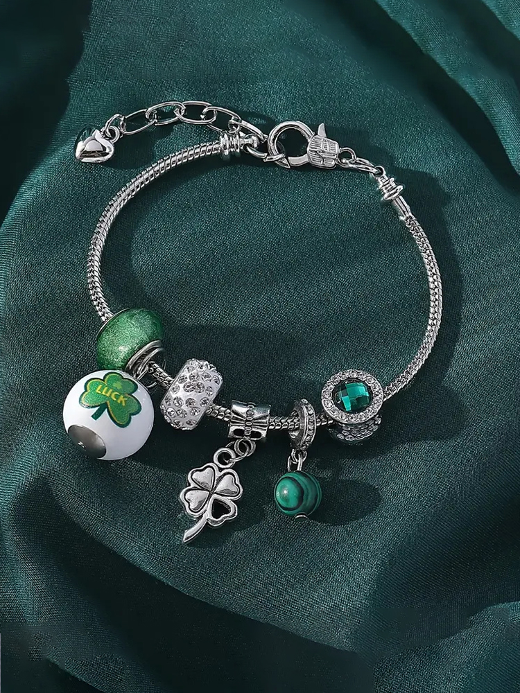 St. Patrick's Day Charm Bracelet With Four Leaf Clover Pendant