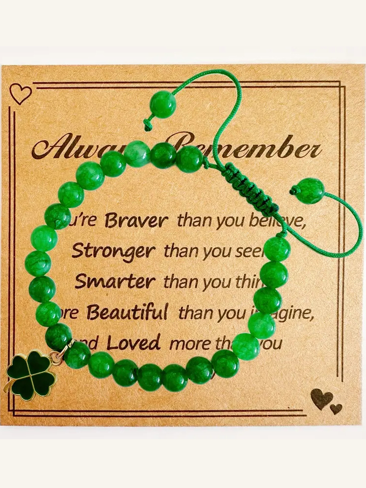 Green Nature Stone Clove Bracelet Four-Leaf Clover Heart