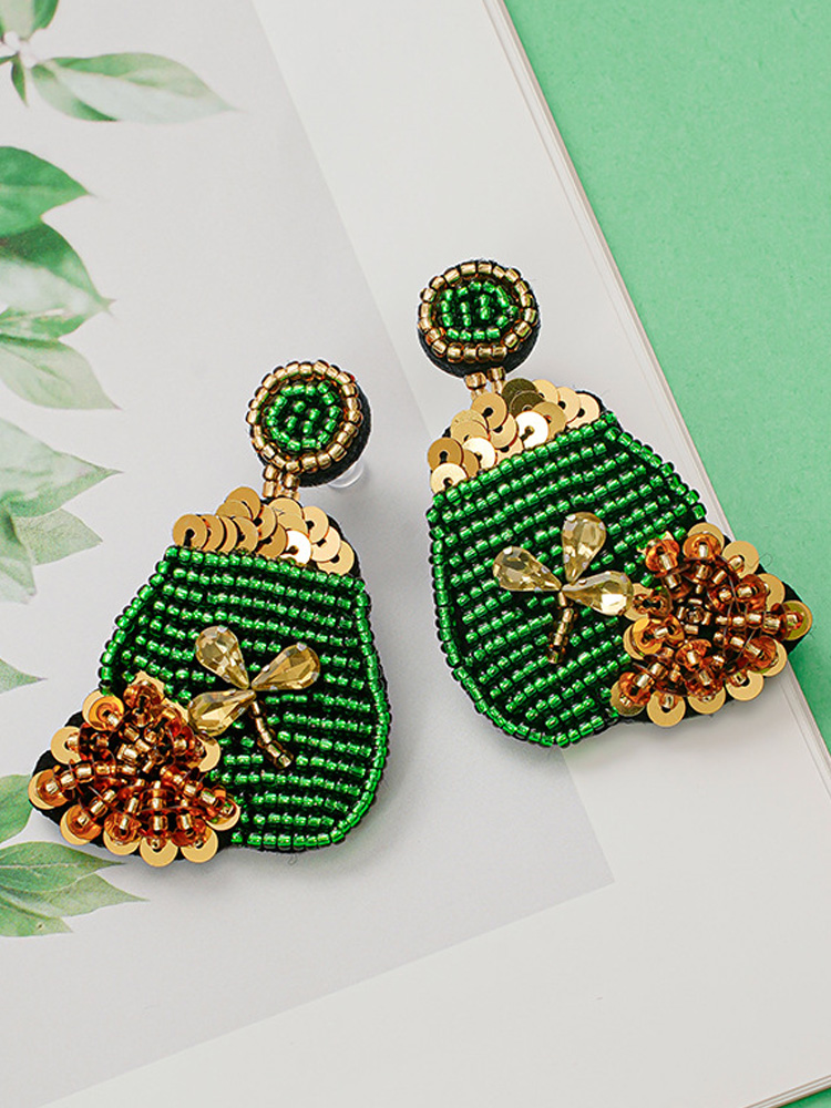 St. Patrick's Day Shamrock Lucky Pu Sequin Earrings
