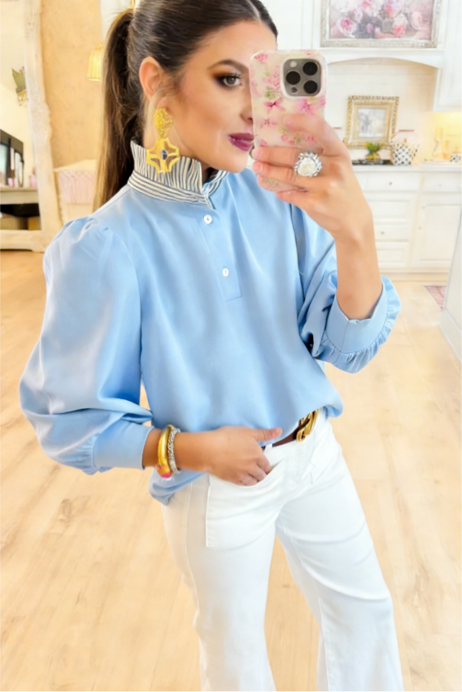 Contrast Ruffle Top