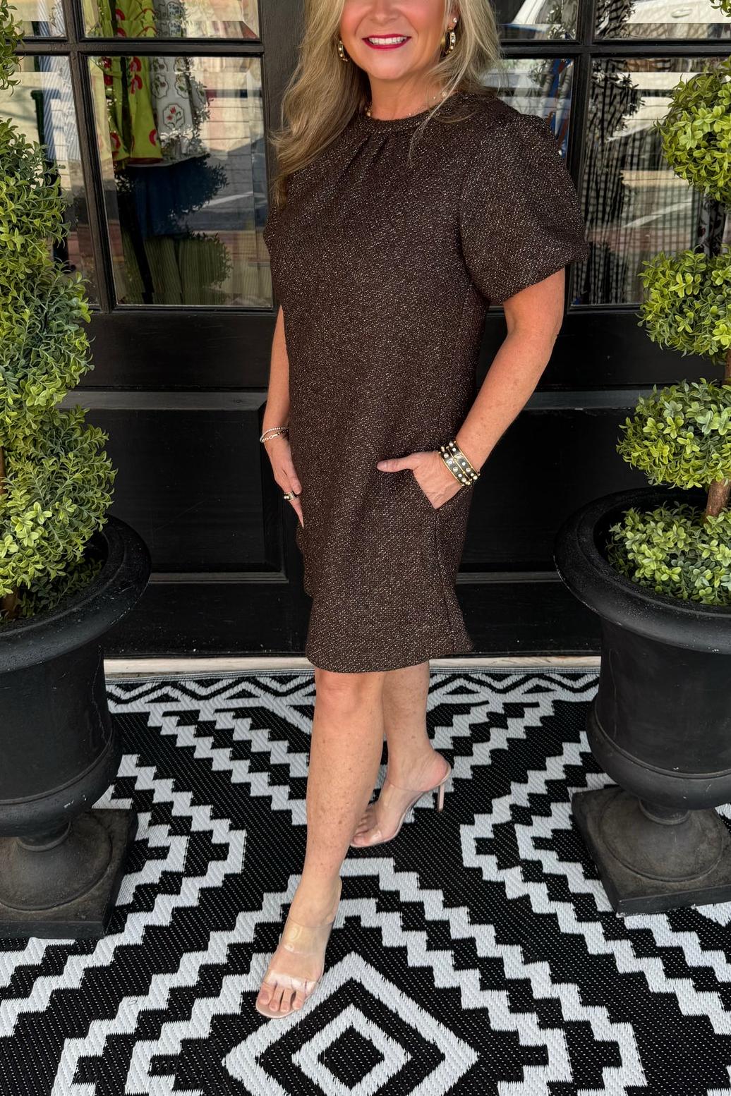 Uncle Frank Metallic Tweed Dress - Brown