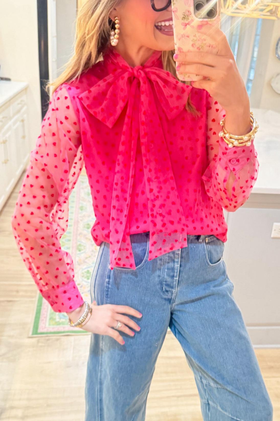 Hot Pink Heart Bow Top