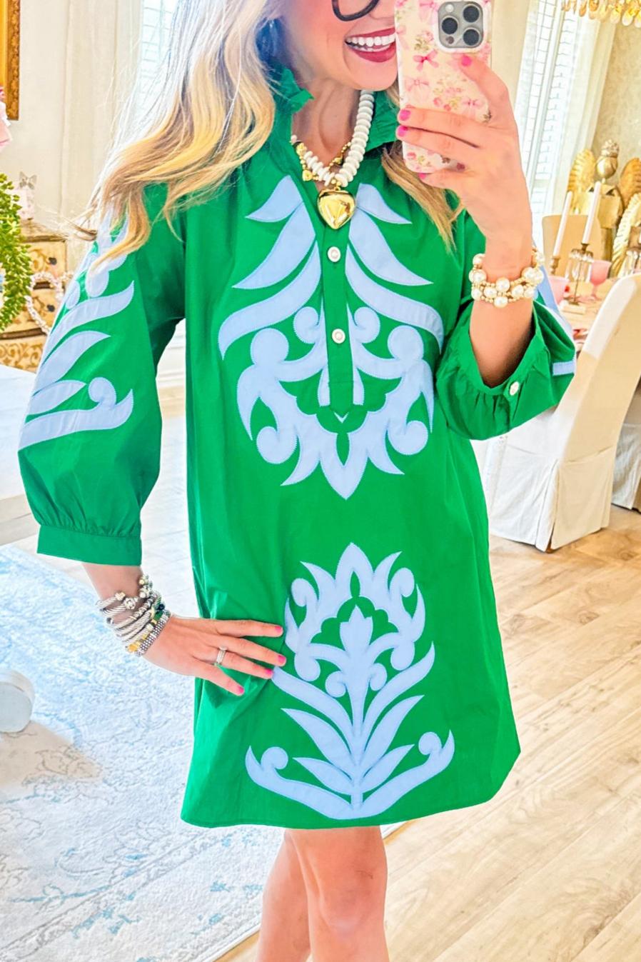 Green Contrast Printed Dress