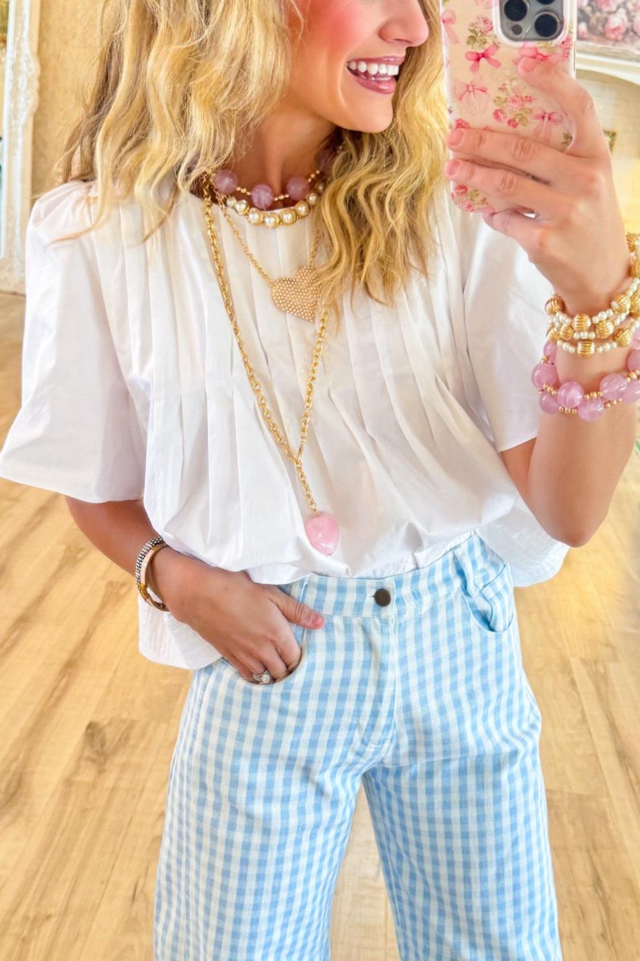 Off White Pleated Blouse