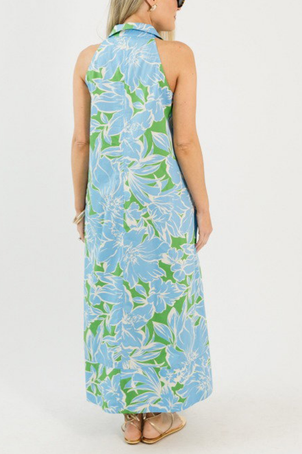 Collared Halter Neck Floral Maxi Dress