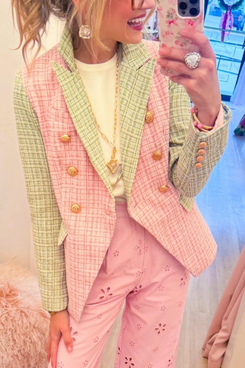 Light Pink and Green Tweed Blazer