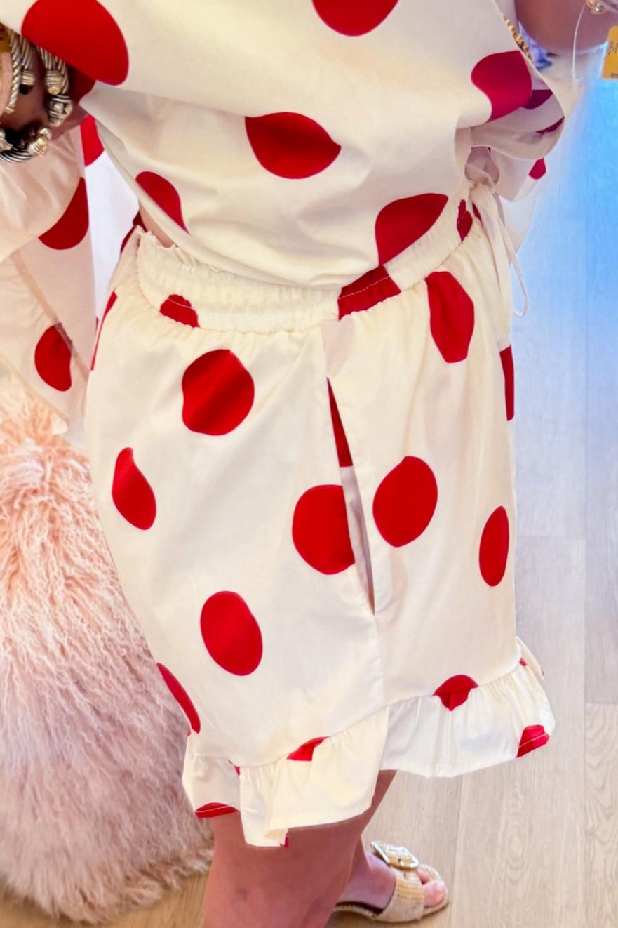 Red and Cream Polka Dot Ruffle Hem Short Set