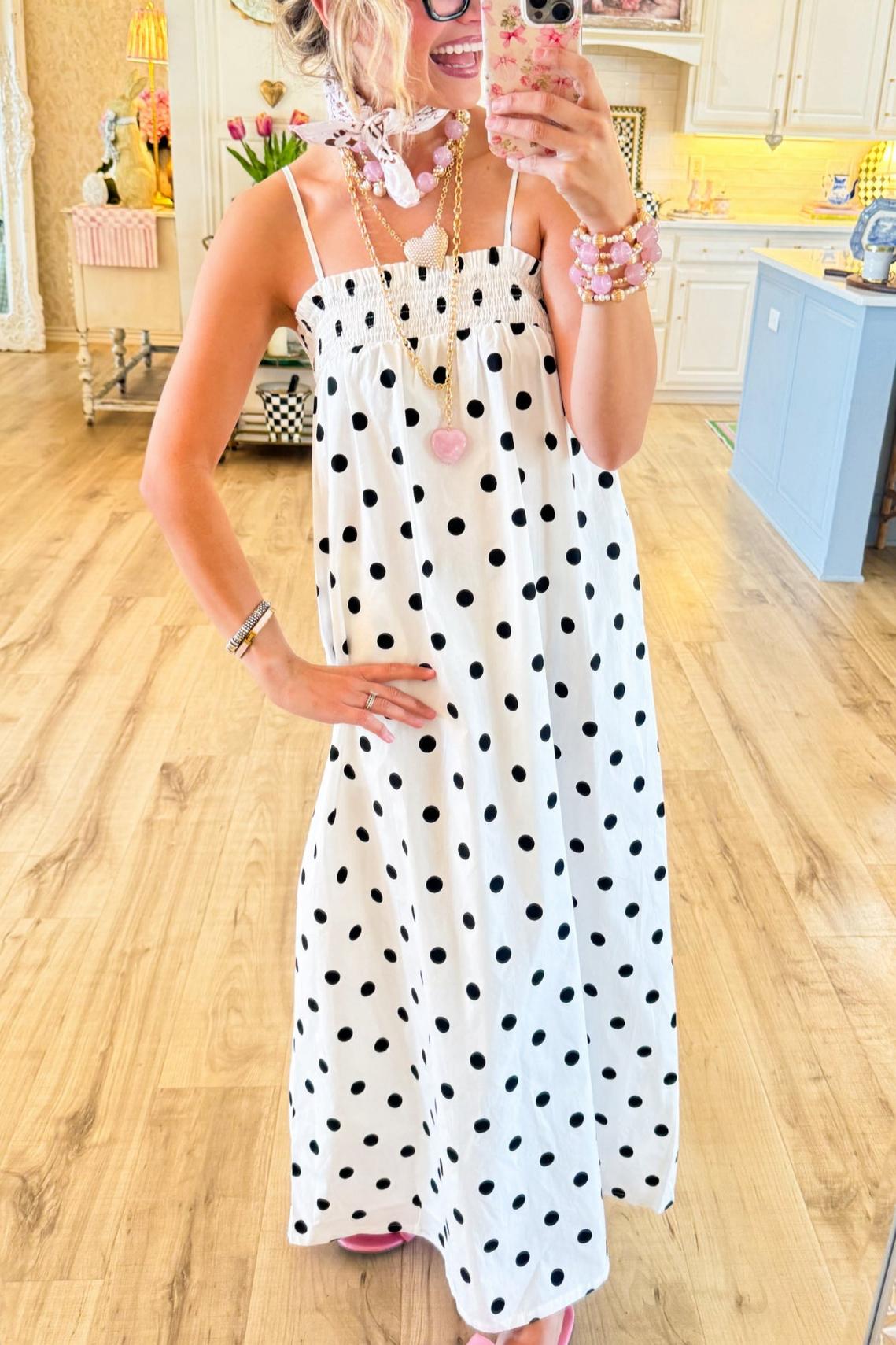 White and Black Polka Dot Maxi Dress
