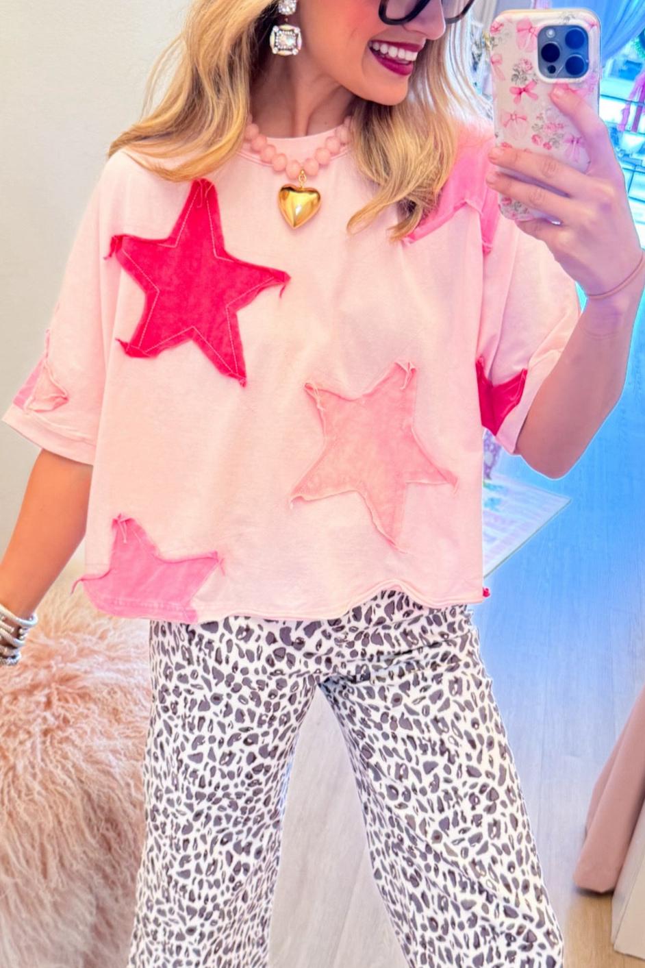 Pink Multi Star Oversized Top