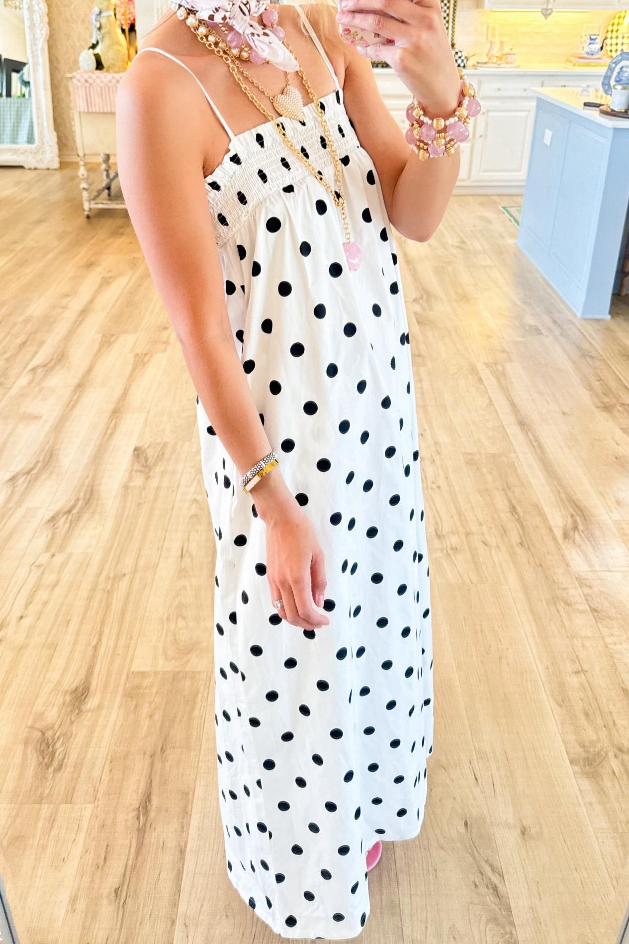 White and Black Polka Dot Maxi Dress