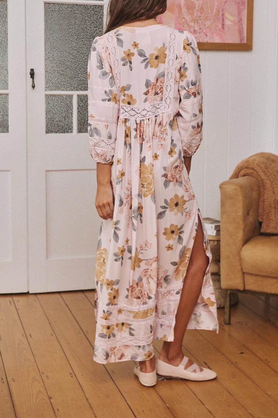 Floral Print Crochet Detail Boho Maxi Dress