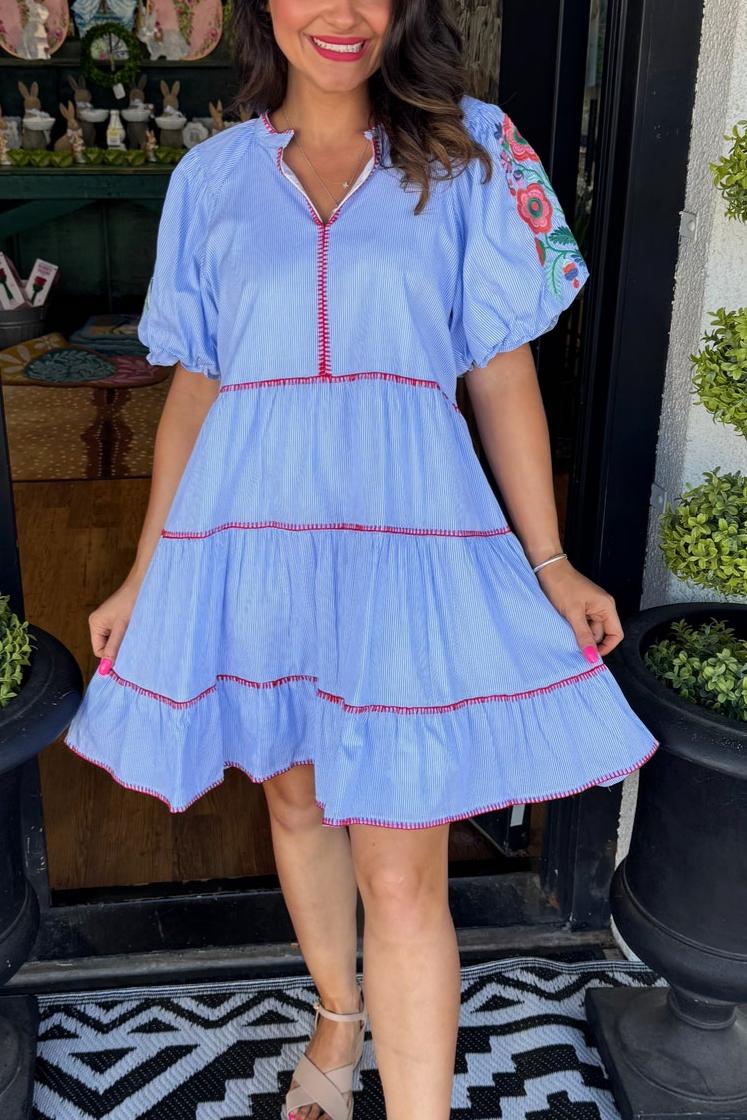 Embroidered Ruffle Tiered Dress