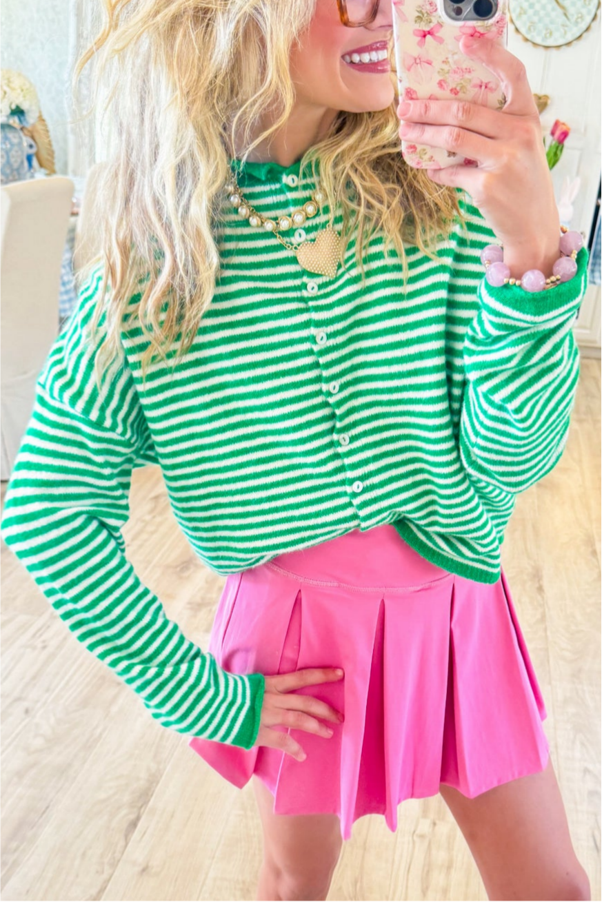 Green Mini Stripe Cardigan
