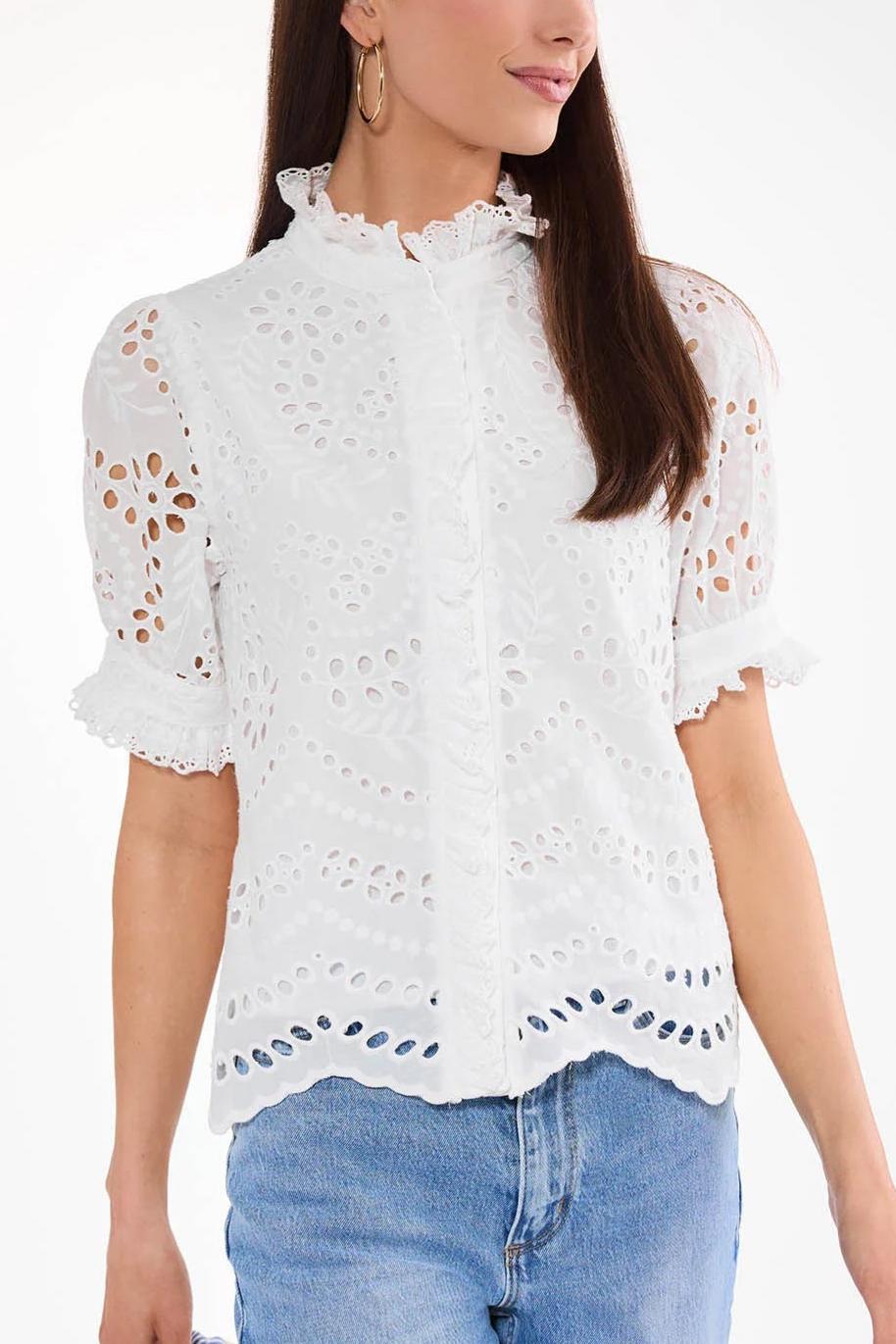  White Eyelet Button Up Top