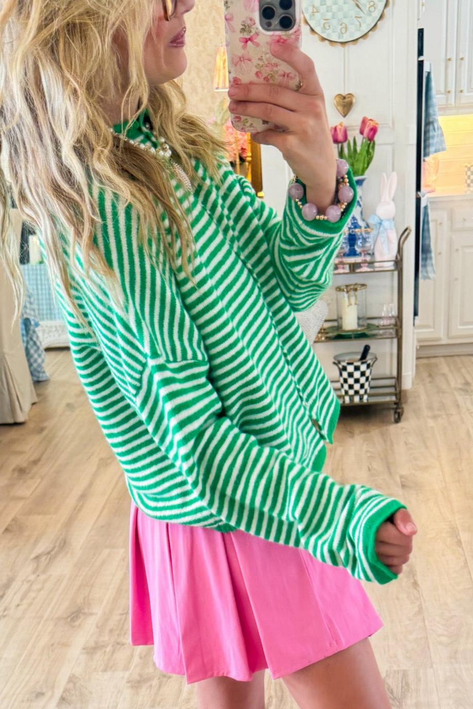 Green Mini Stripe Cardigan