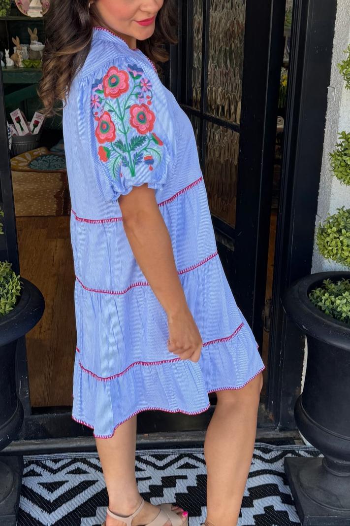 Embroidered Ruffle Tiered Dress