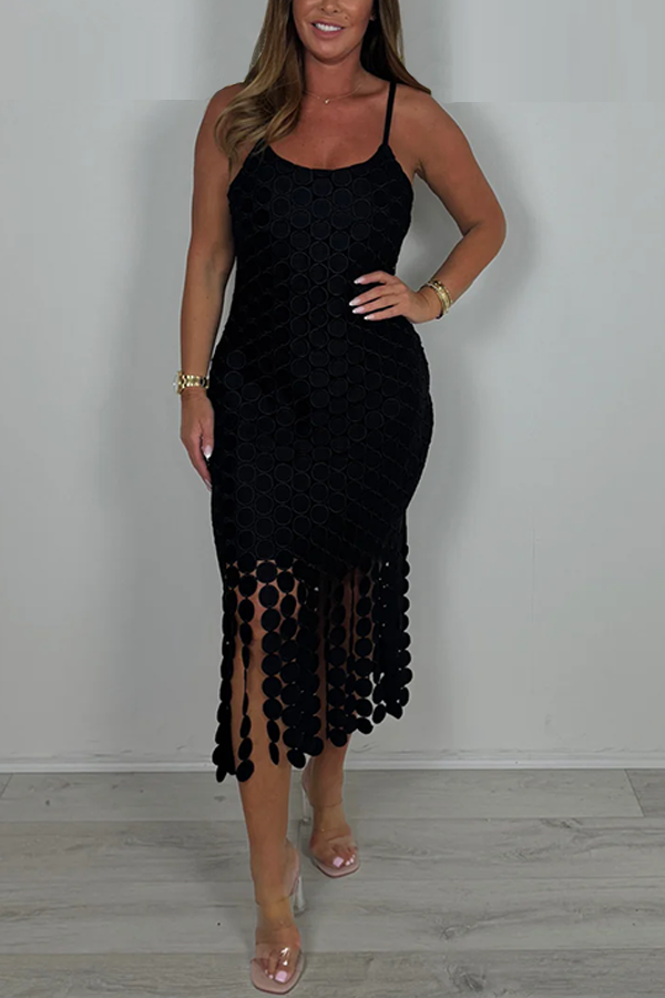 Spaghetti Strap Circle Detail Dress