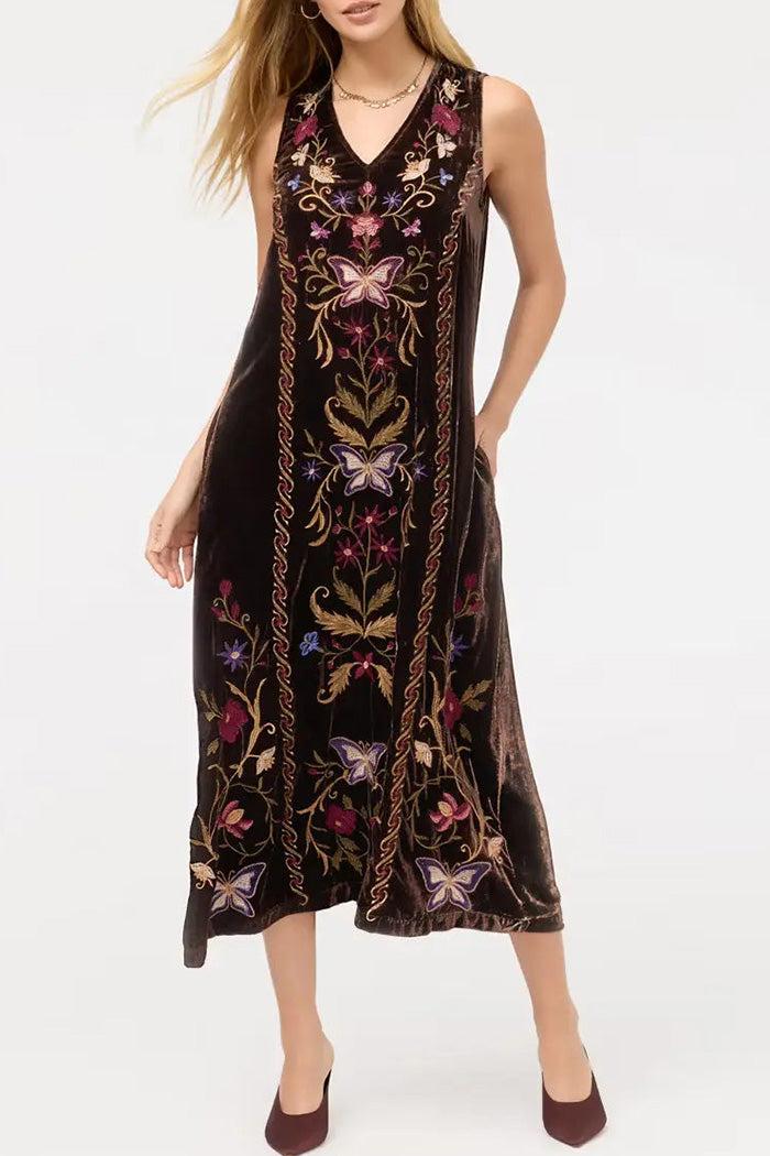 Sleeveless Velvet Pocketed Midi Dress