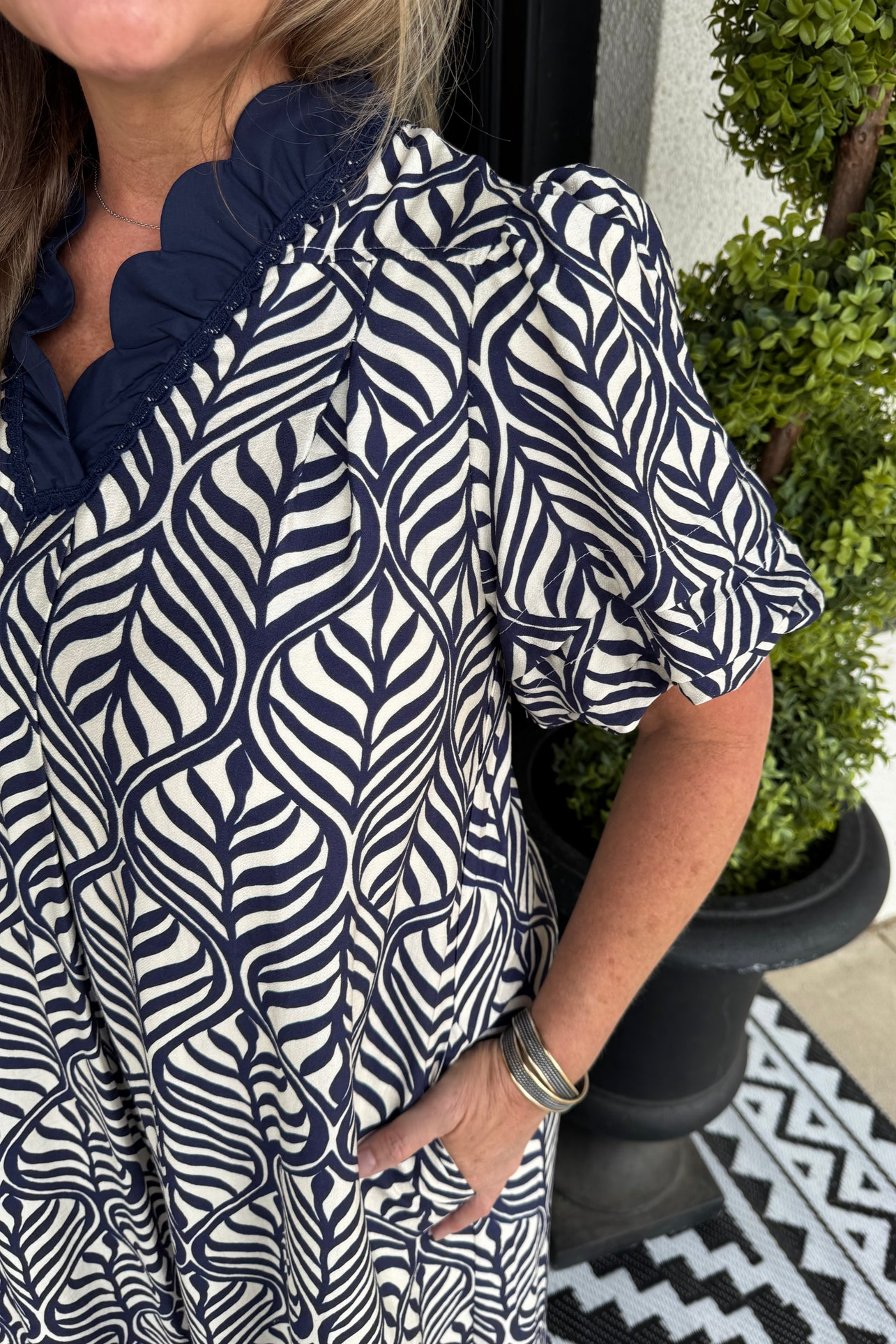 Print Ruffle Neck Tiered Maxi Dress