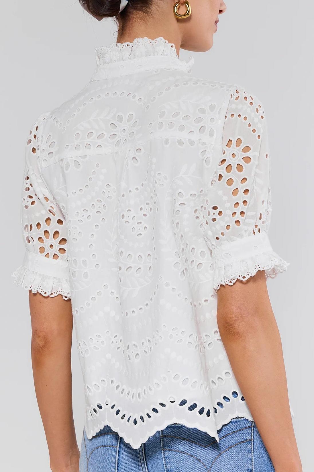  White Eyelet Button Up Top