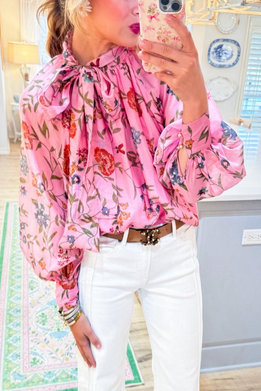 Pink Flower Bow Tie Top