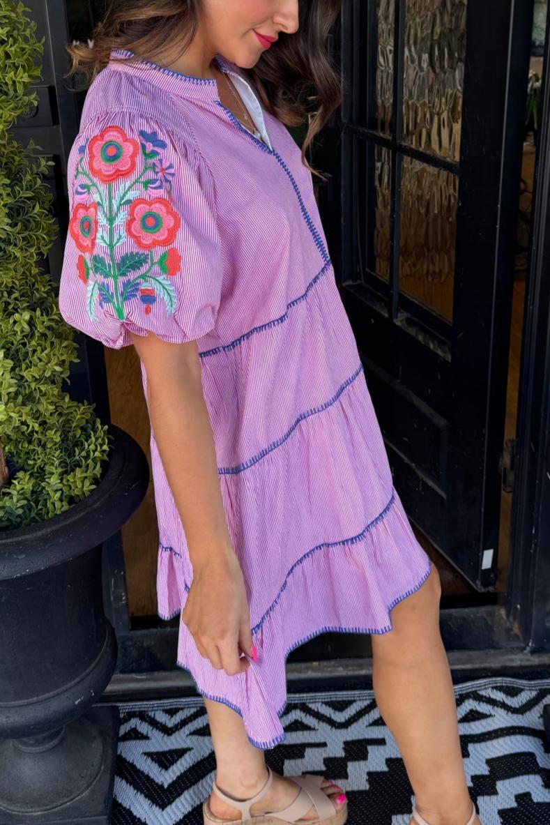Embroidered Ruffle Tiered Dress