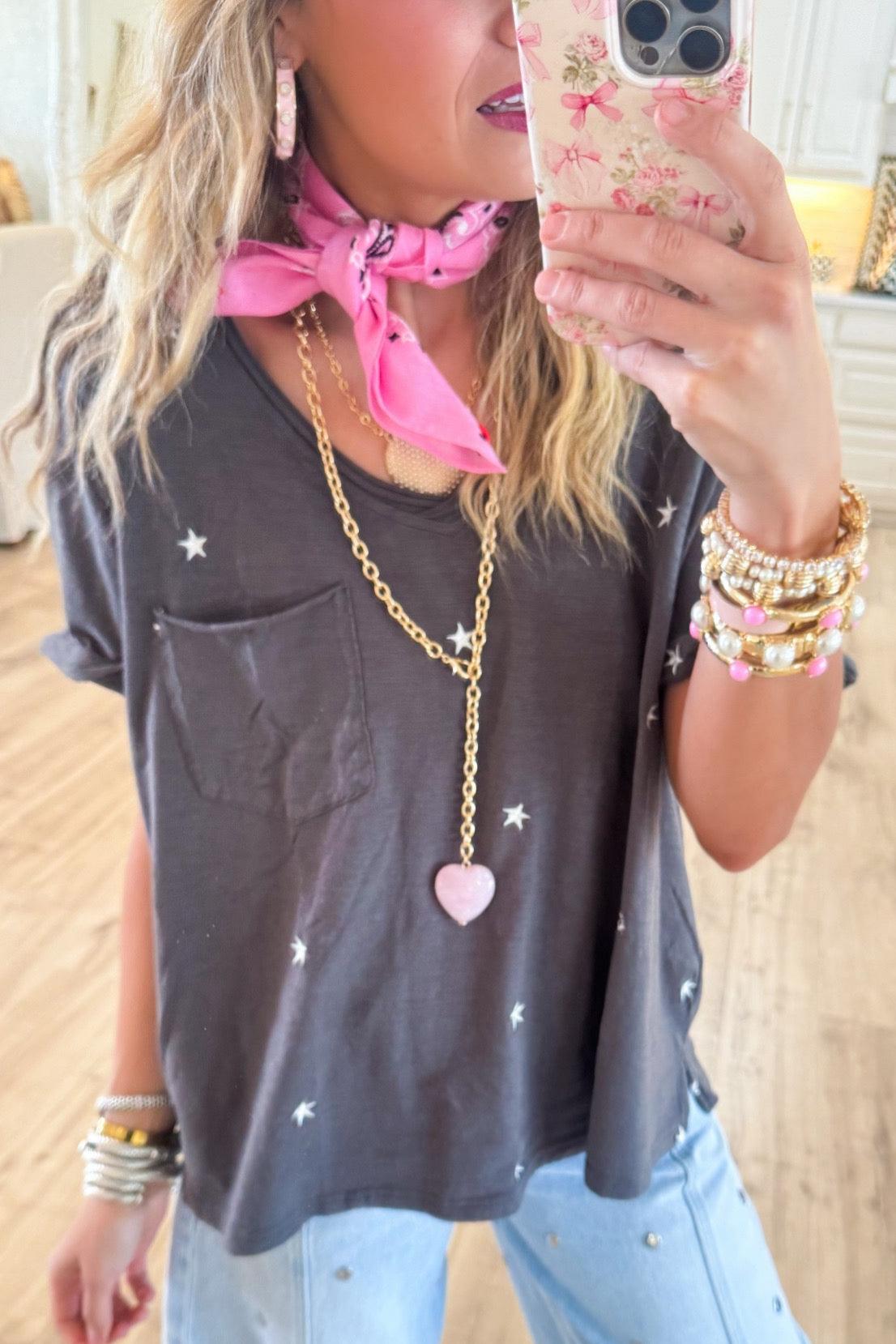 Ash Grey Star Embroidered Top