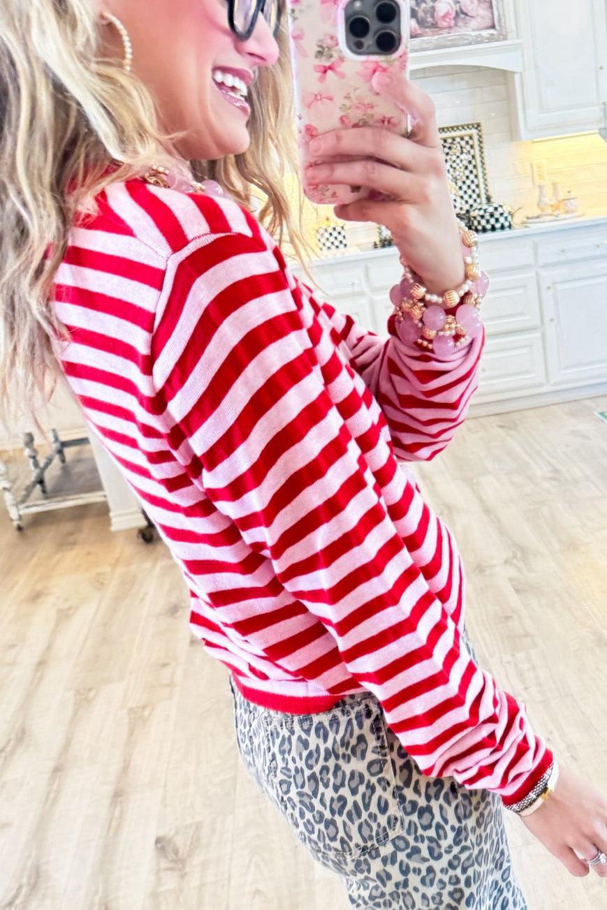 Red Stripe Button Up Cardigan