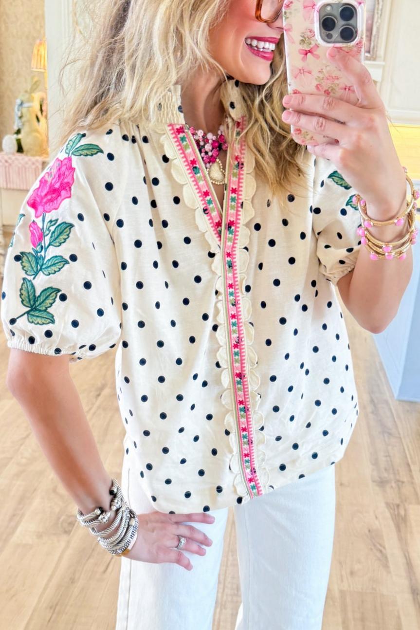 Polka Dot Embroidered Top