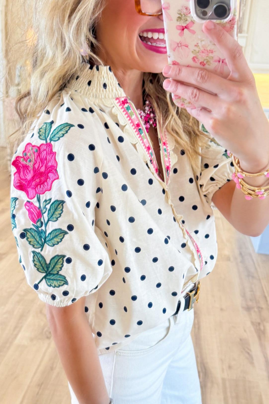 Polka Dot Embroidered Top