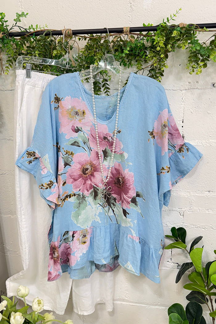 Floral Ruffle Top And Wide Leg Pants Set