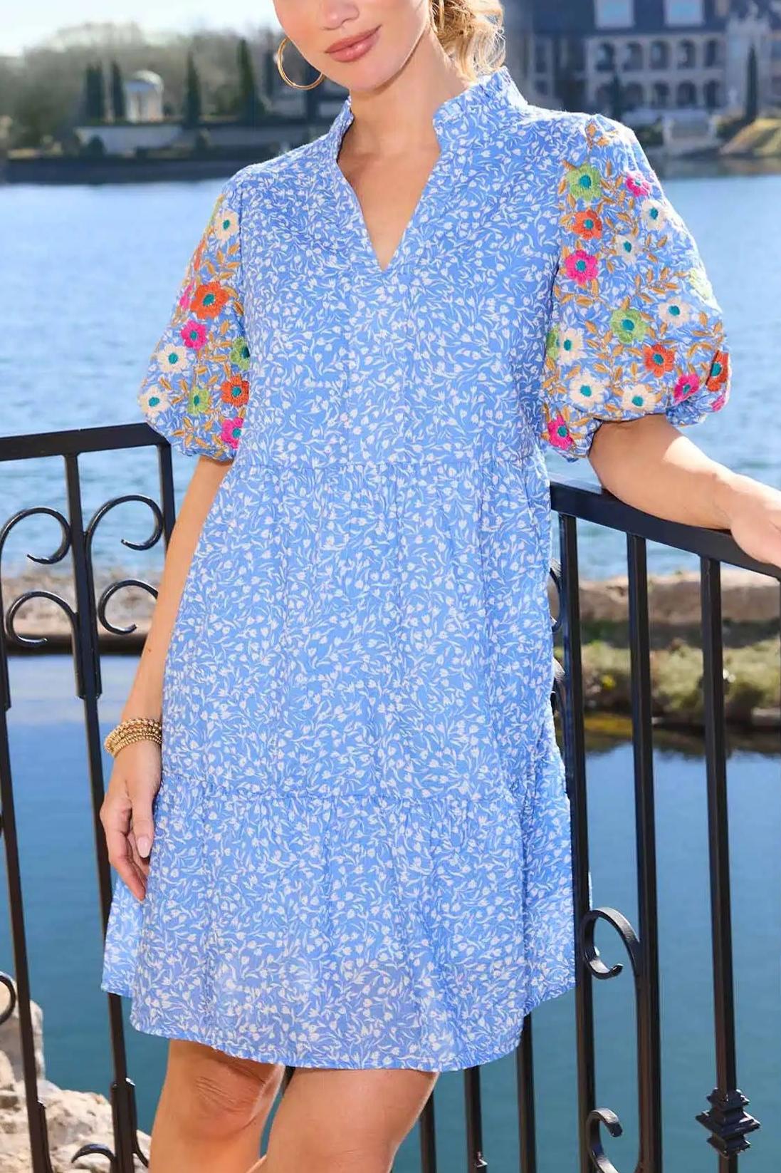  Blue Floral Short Dress 