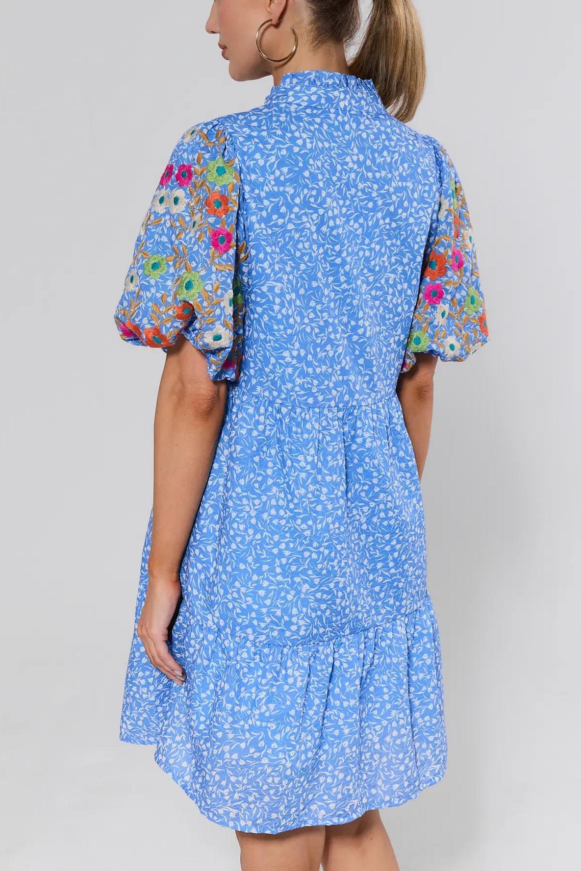  Blue Floral Short Dress 