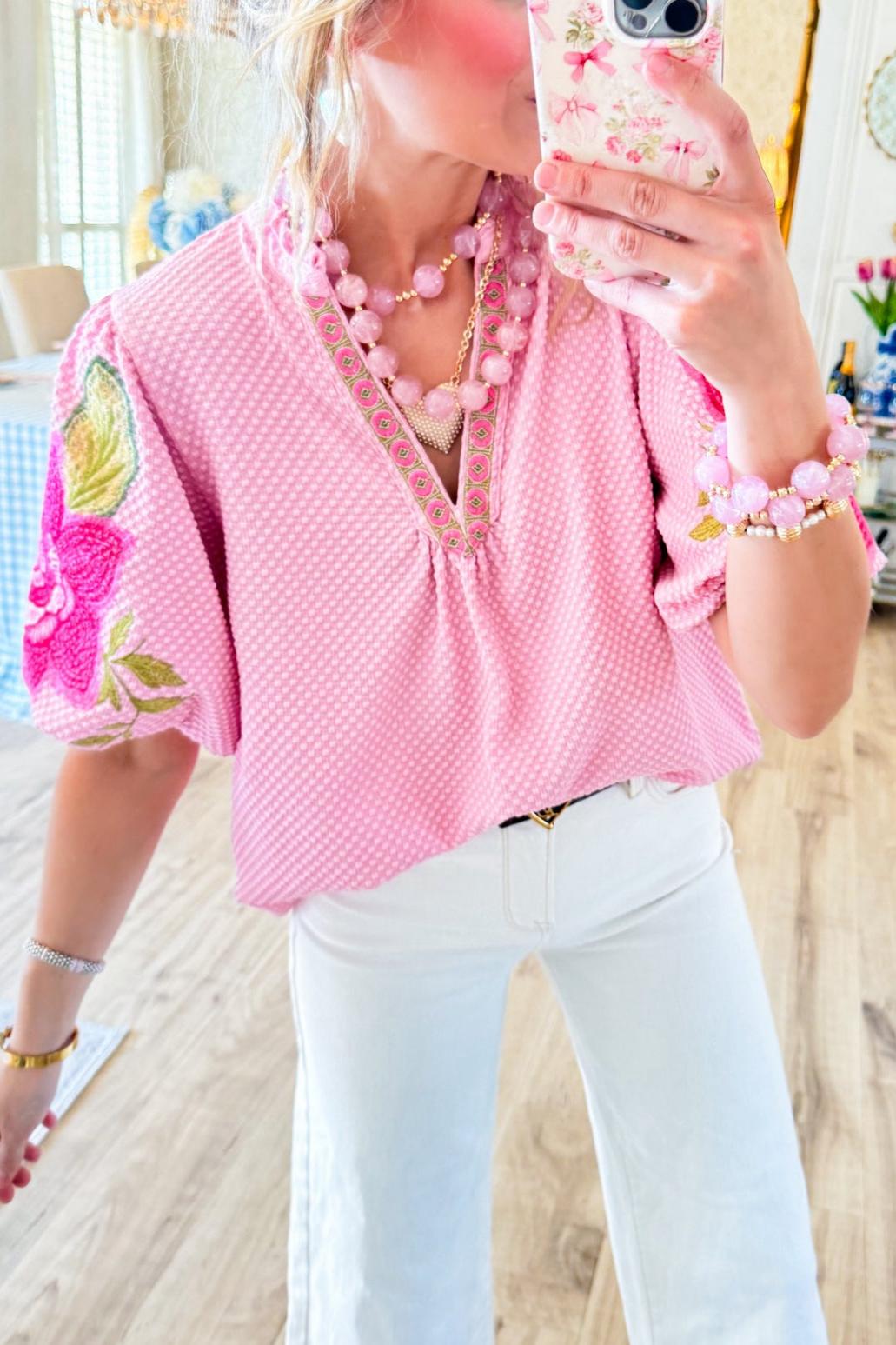 Light Pink Floral Textured Top