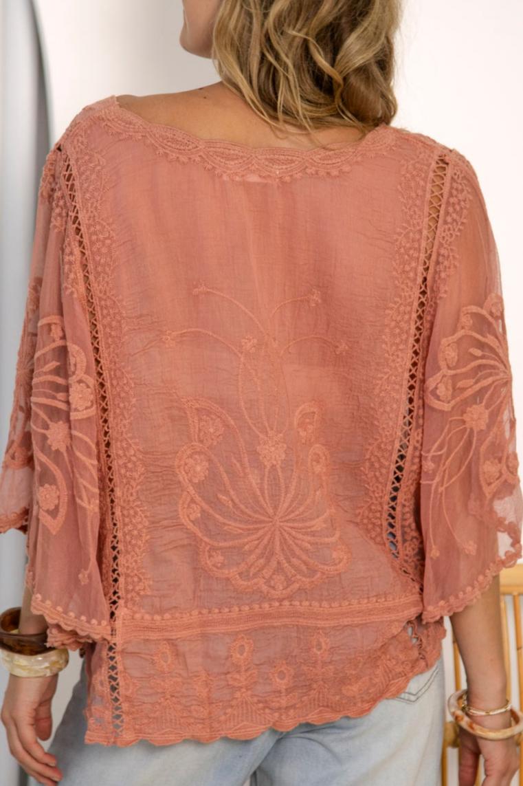 Vintage Embroidered Lace Flowy Boho Top