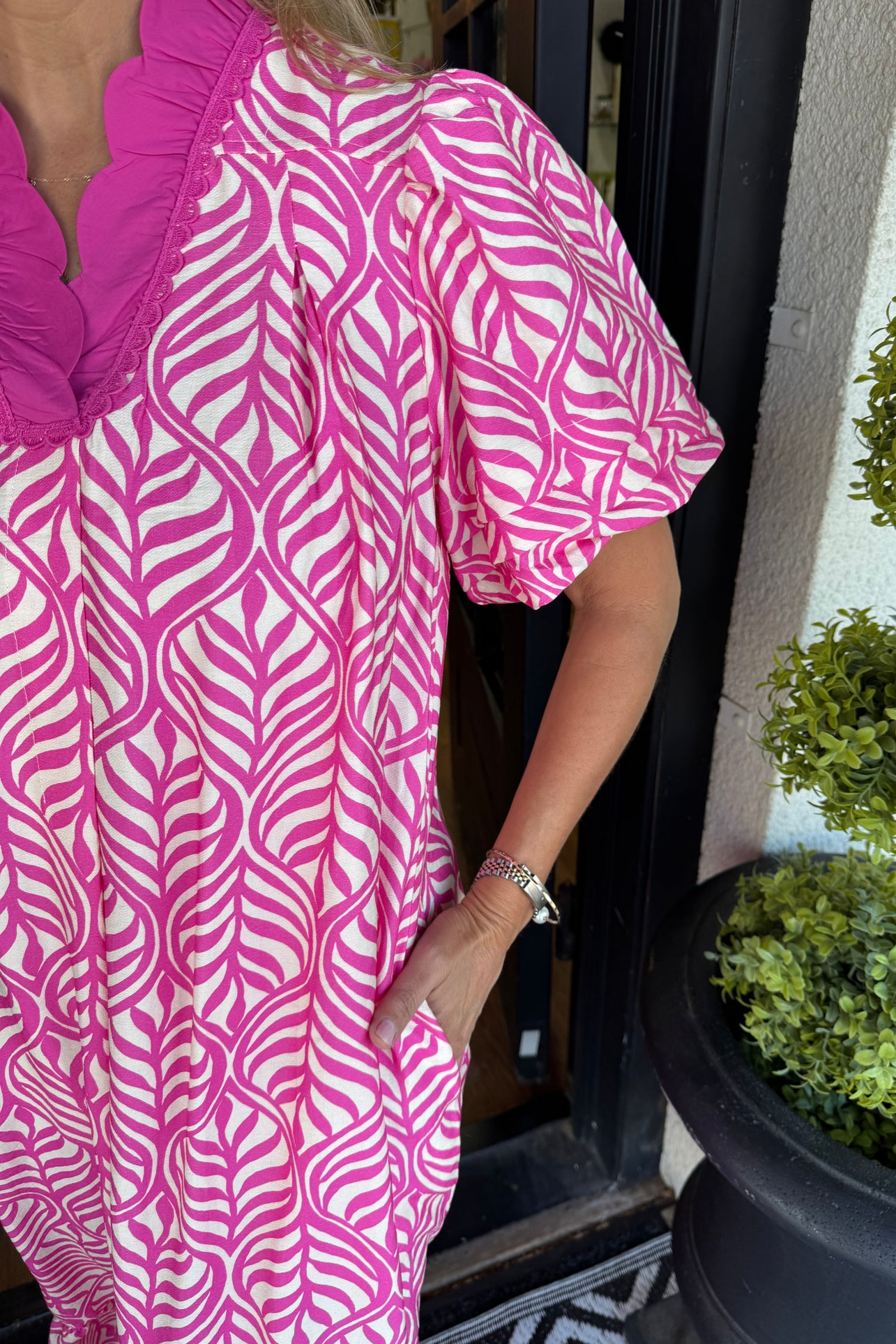 Print Ruffle Neck Tiered Maxi Dress
