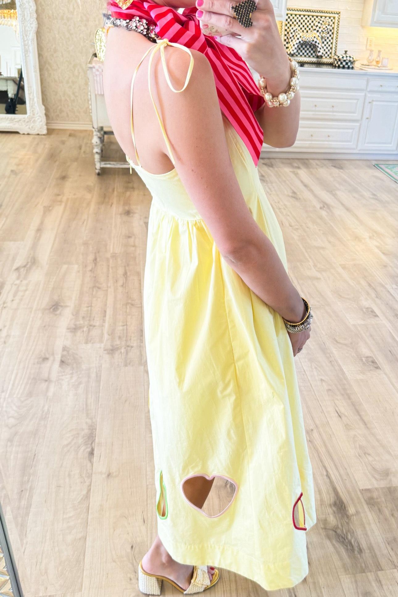 Yellow Heart Cut Out Midi Dress
