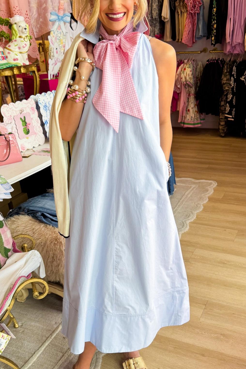 Light Blue Sleeveless Collard Maxi Dress
