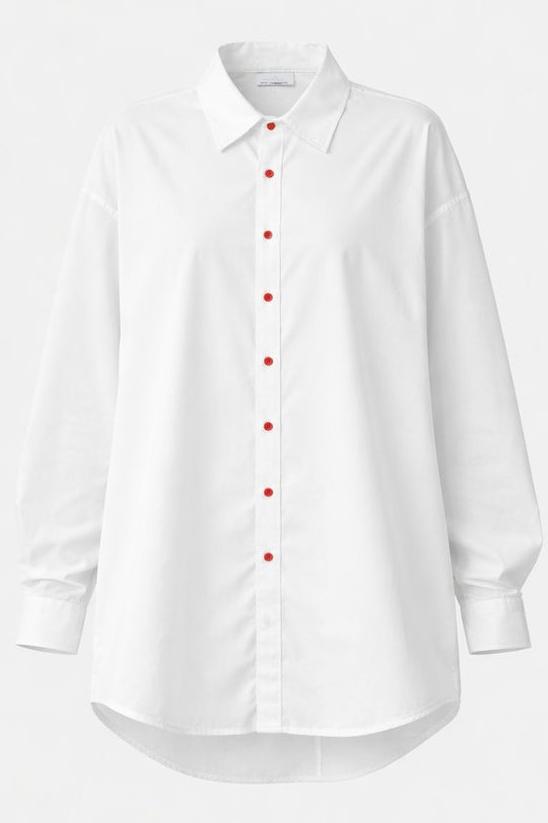 Oversized White Cotton Red Buttons Shirt 