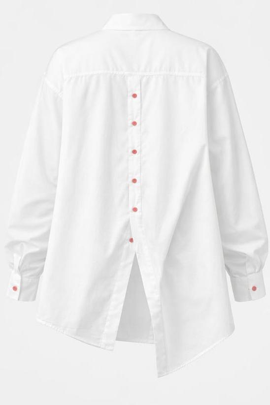 Oversized White Cotton Red Buttons Shirt 