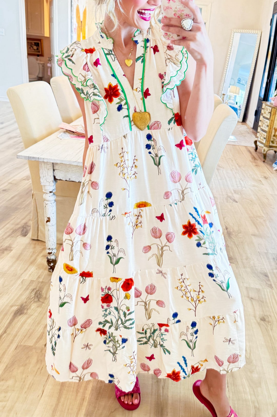 Cream Floral Ruffle Tiered Maxi Dress