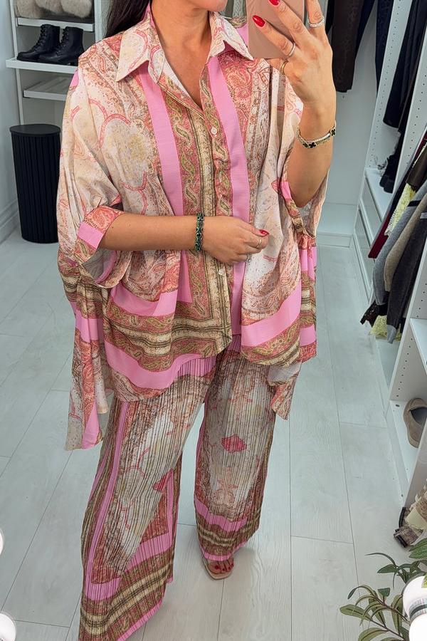 Abstract Print Loose Fit Shirt Co-Ord Set