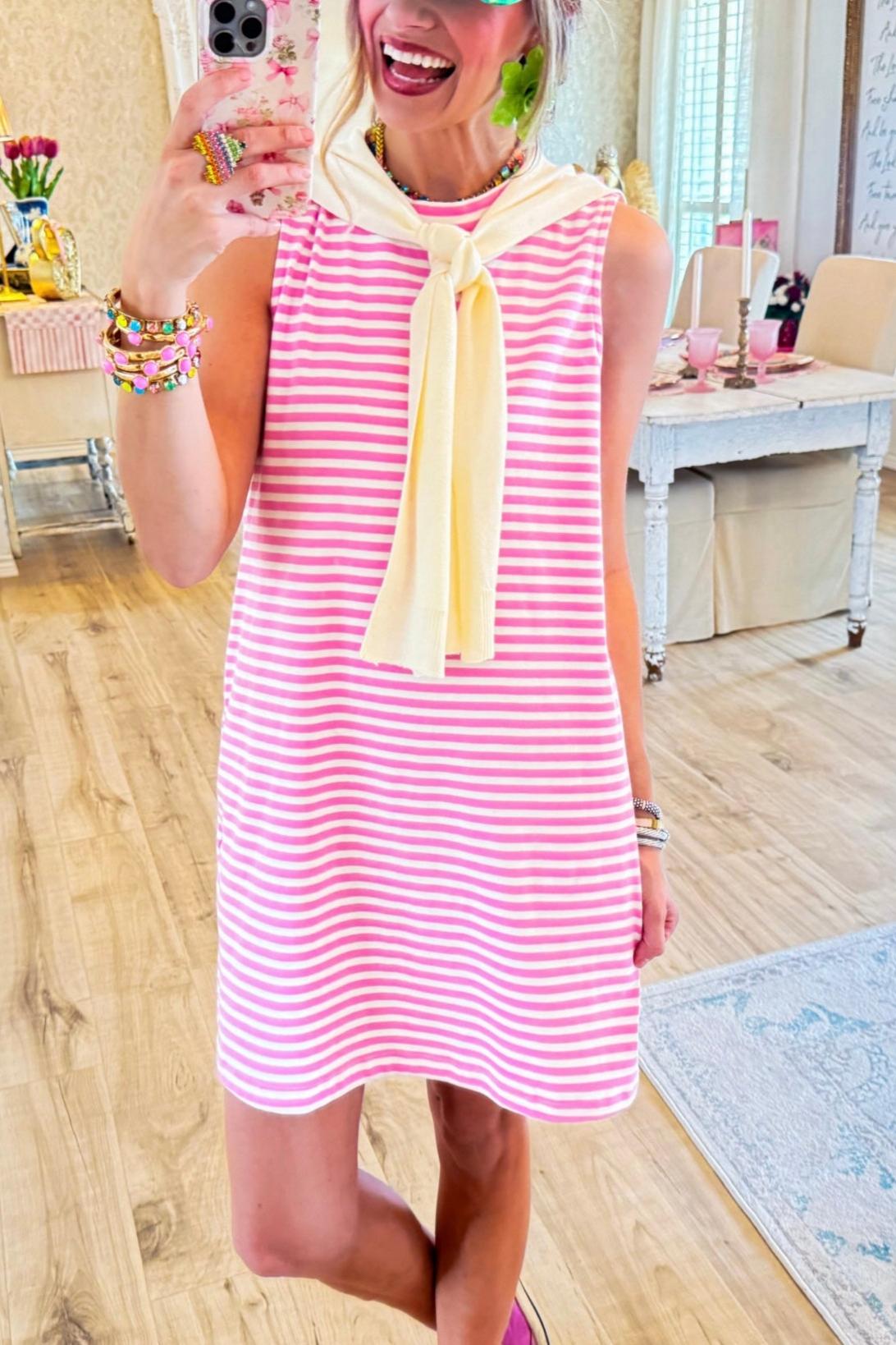 Pink striped knit dress