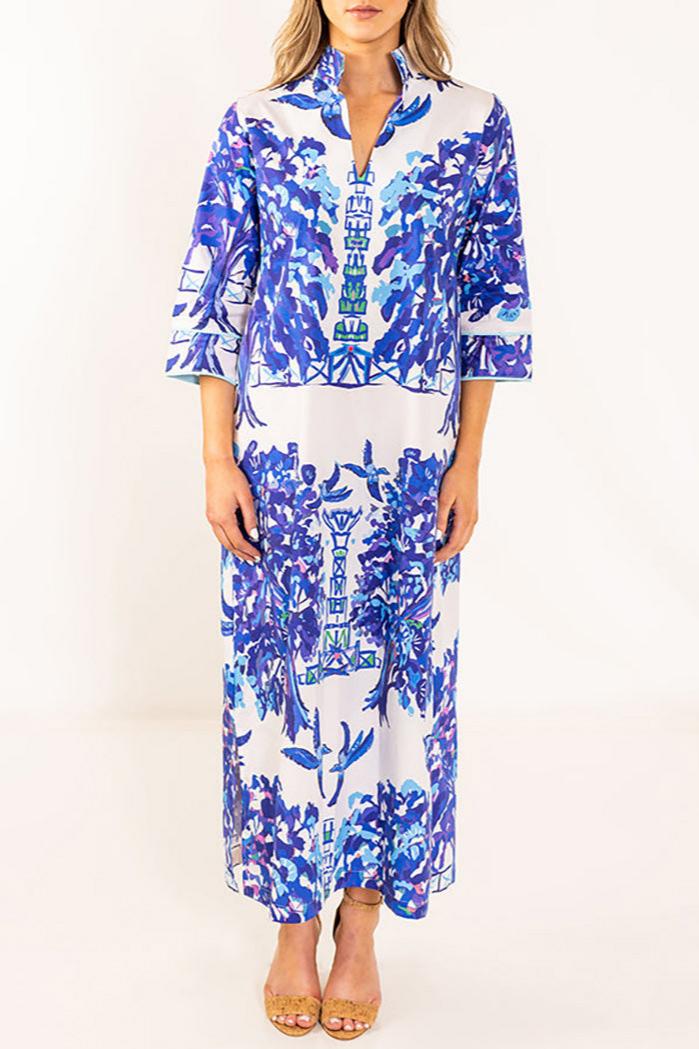 Pocketed Avian Print Maxi Dress